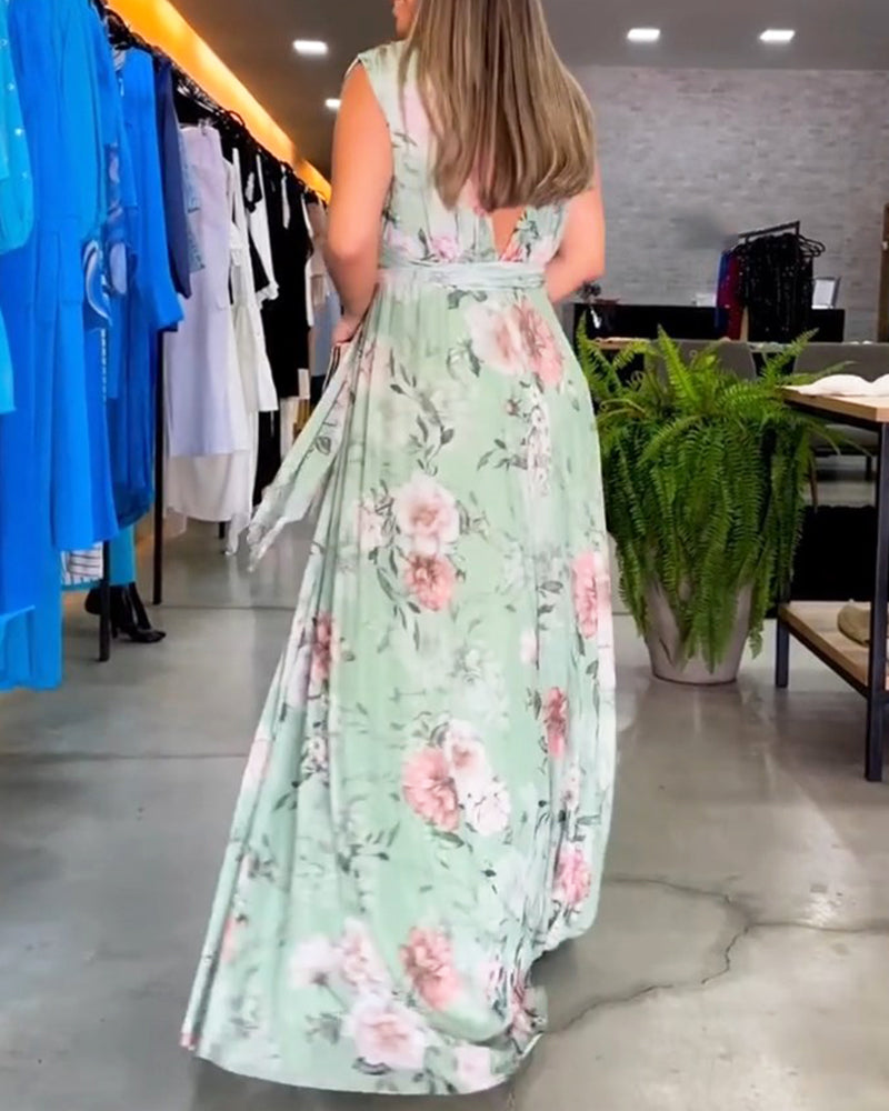 Venesa™ - Vestido elegante sin mangas con escote en V y estampado floral