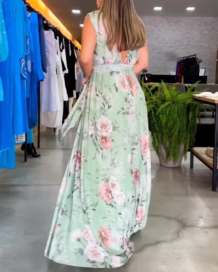 Venesa™ - Vestido elegante sin mangas con escote en V y estampado floral