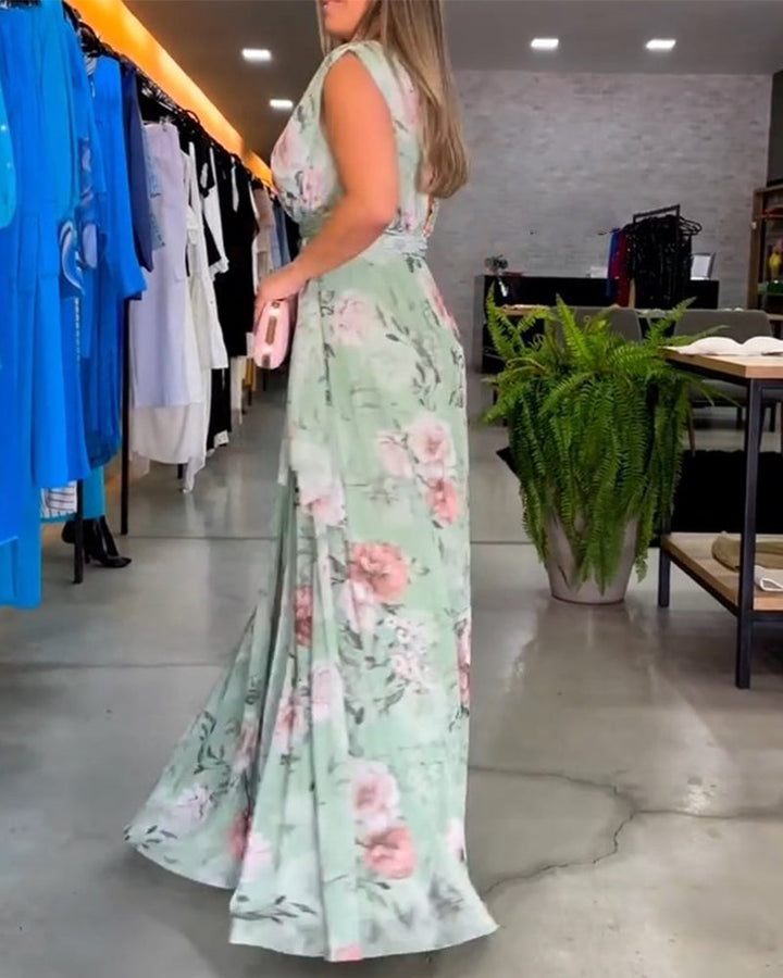 Venesa™ - Vestido elegante sin mangas con escote en V y estampado floral