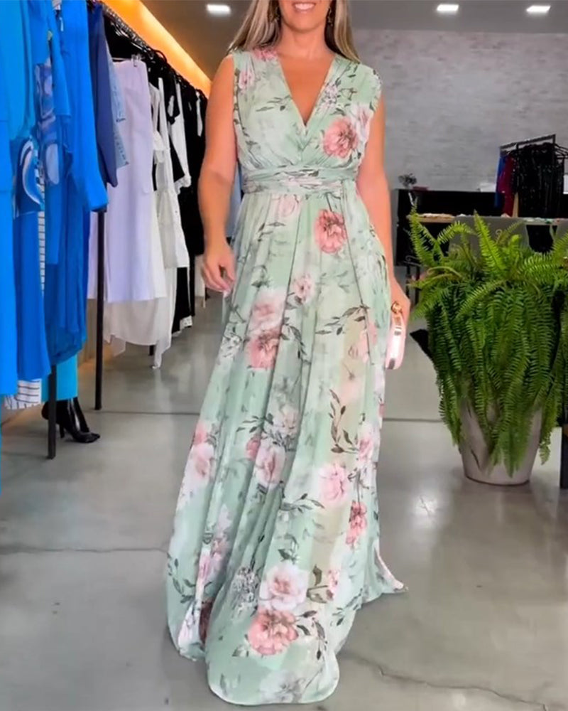 Venesa™ - Vestido elegante sin mangas con escote en V y estampado floral