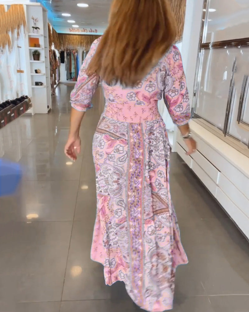 CHERA - VESTIDO ELEGANTE DE VACACIONES CON ESCOTE EN V