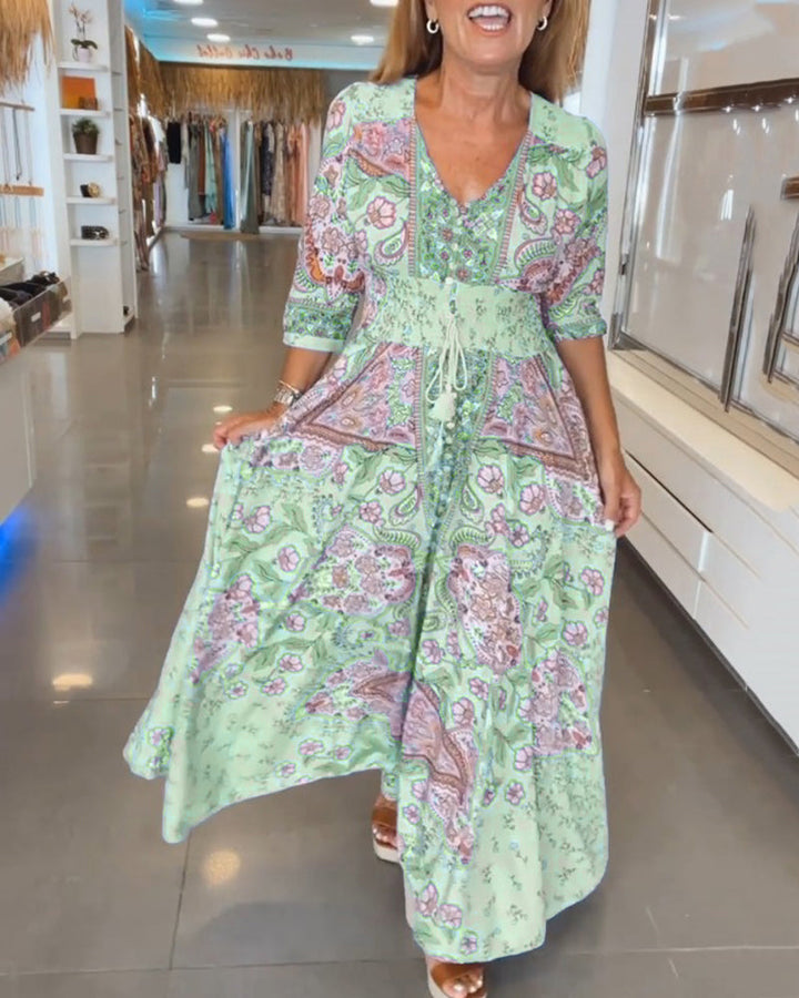 CHERA - VESTIDO ELEGANTE DE VACACIONES CON ESCOTE EN V