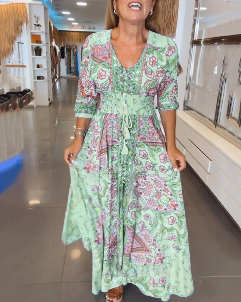 CHERA - VESTIDO ELEGANTE DE VACACIONES CON ESCOTE EN V