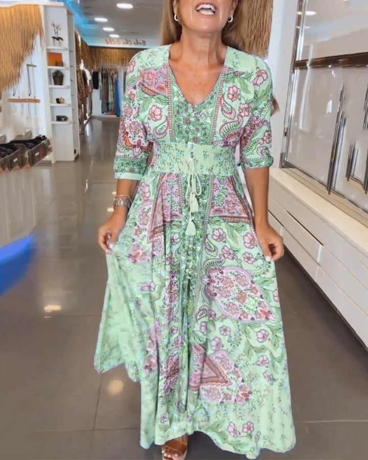 CHERA - VESTIDO ELEGANTE DE VACACIONES CON ESCOTE EN V