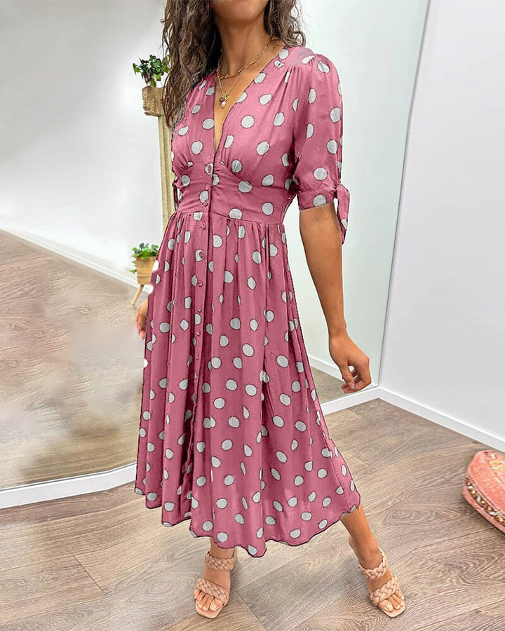 SAINTCLAIR - VESTIDO SWEETHEART CON ESCOTE EN V PROFUNDO Y LUNARES