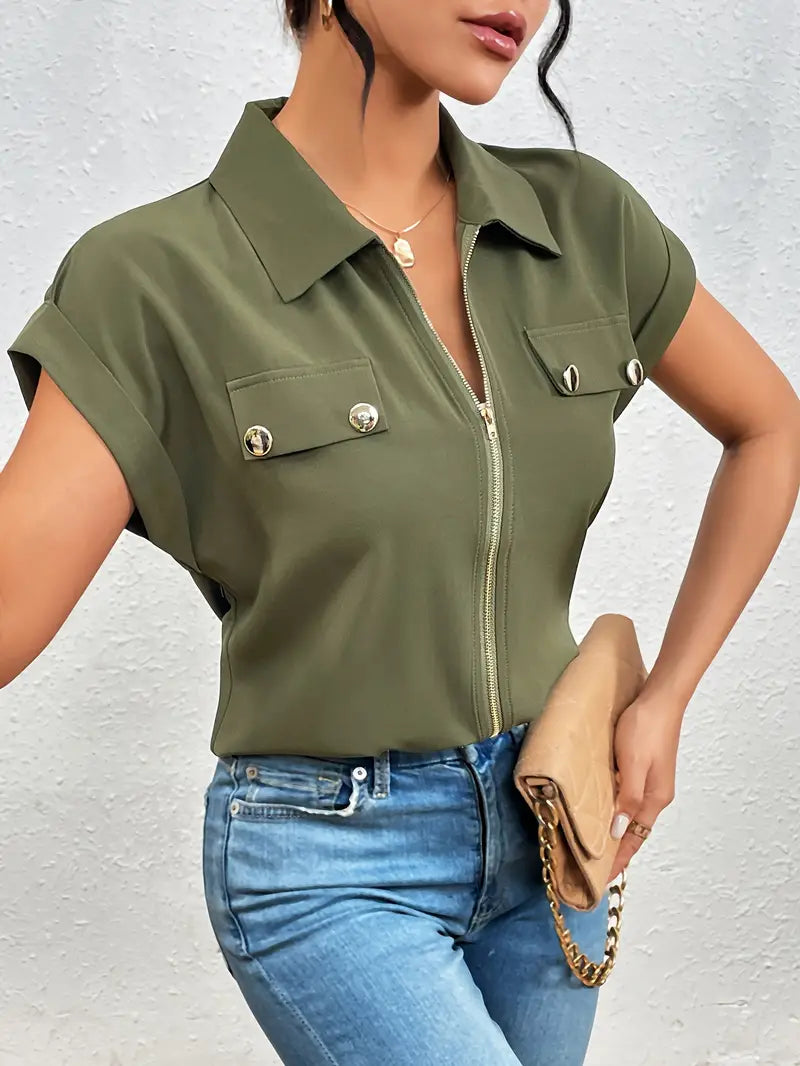 SAFIRA - BLUSA DE MANGA CORTA CON CREMALLERA AL FRENTE