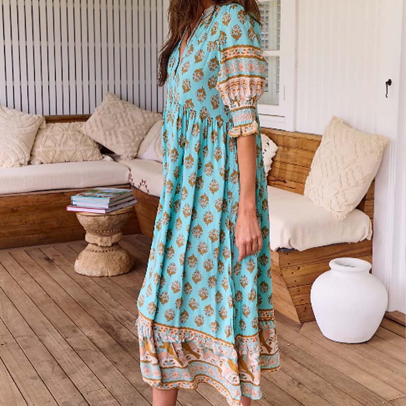 LENNOX - VESTIDO FLORAL CON ESCOTE EN V Y CINTURA IMPERIO