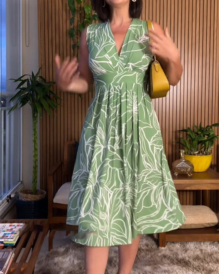 SLOANE - VESTIDO SIN MANGAS CON ESCOTE EN V Y CORTE AJUSTADO Y ACAMPANADO