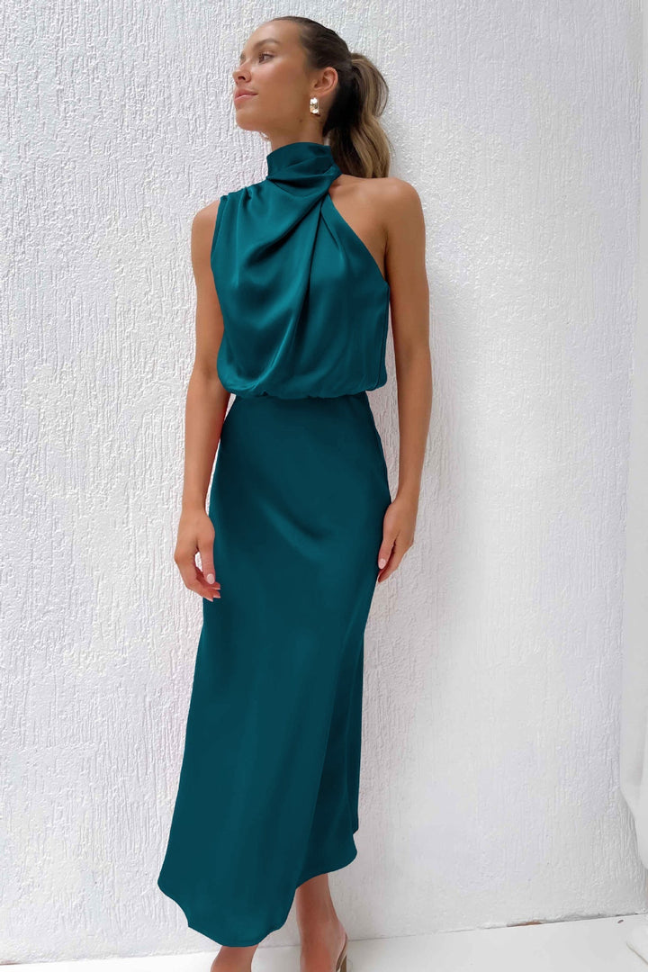 CAI - VESTIDO MAXI DE SATÍN CON CUELLO HALTER