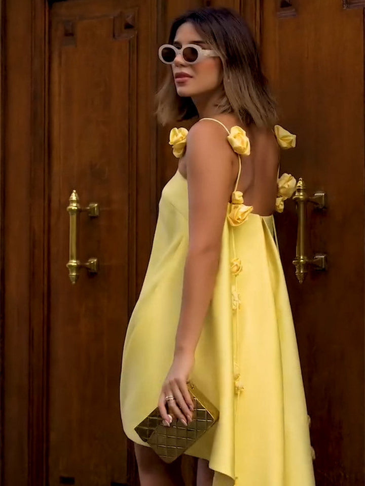 CALLIE - VESTIDO CON ESPALDA DESCUBIERTA Y ENCANTO DE ROSAS