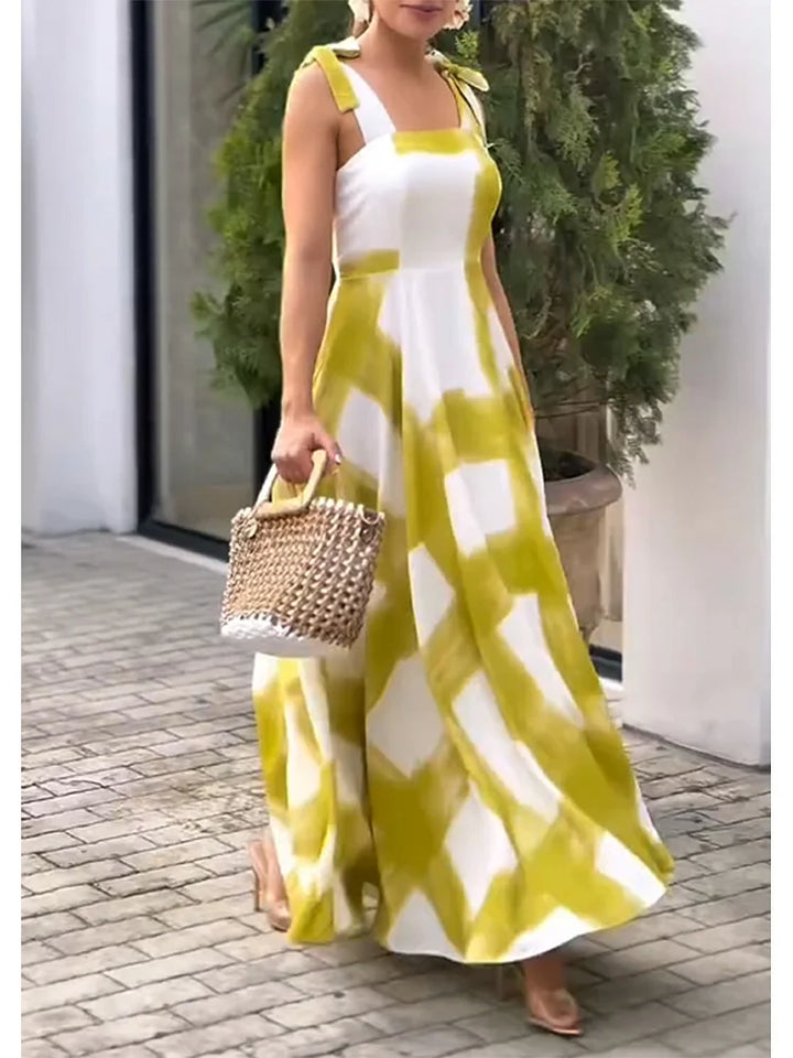 KAIRIE - VESTIDO SIN TIRANTES DE LINO CON DISEÑO DE PINCELADAS