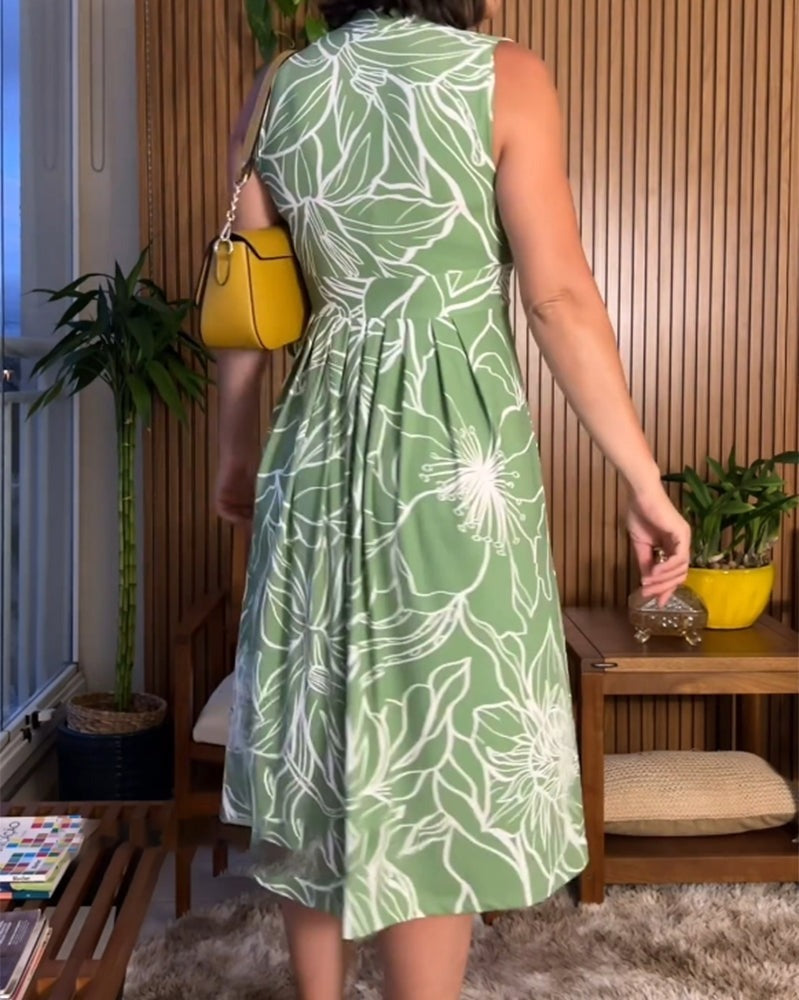 SLOANE - VESTIDO SIN MANGAS CON ESCOTE EN V Y CORTE AJUSTADO Y ACAMPANADO