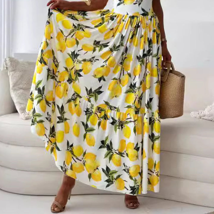 CERELIA - VESTIDO LARGO ELEGANTE CON ESTAMPADO DE LIMÓN