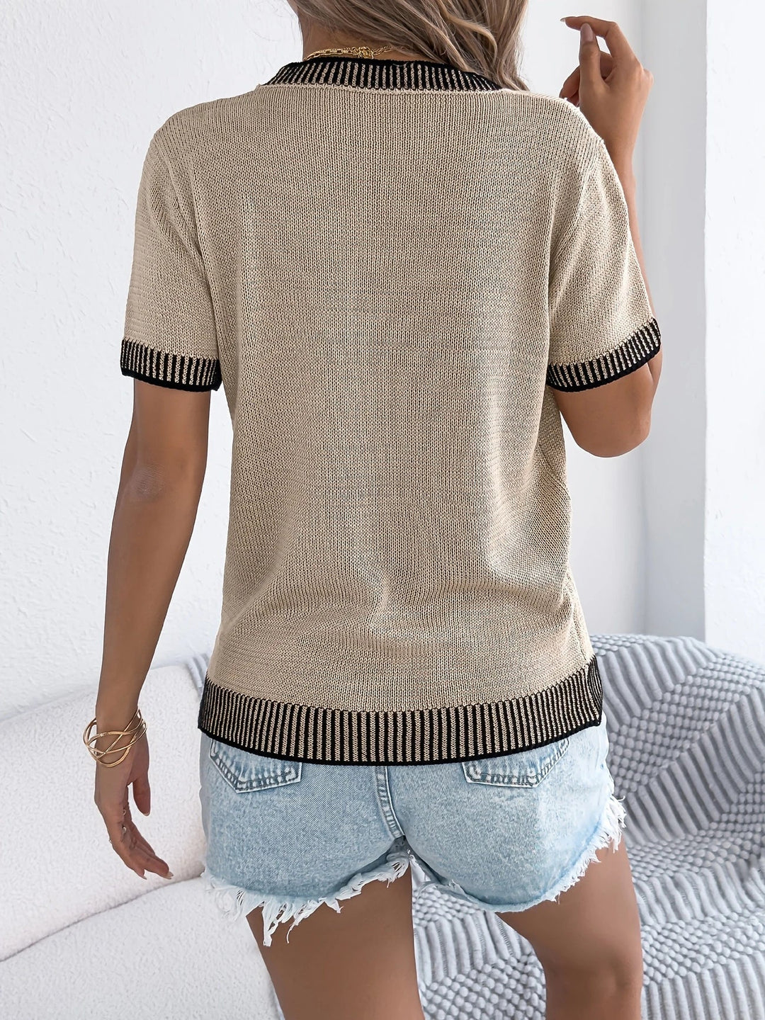 CAROLINA - BLUSA CLÁSICA DE PUNTO A RAYAS CON CUELLO REDONDO