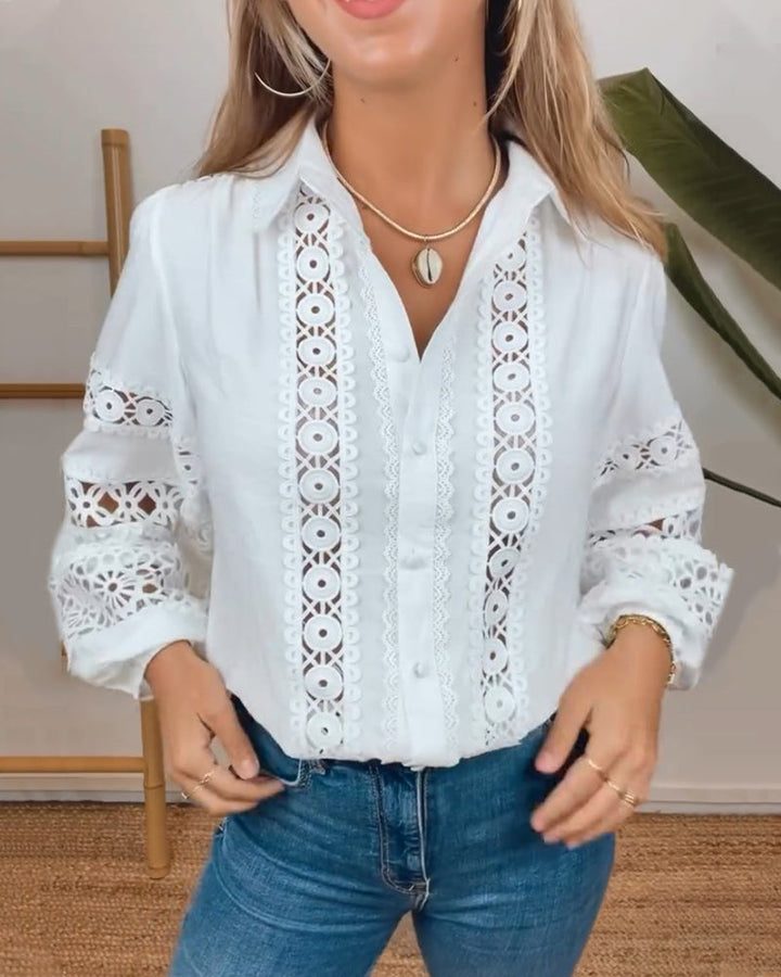 ZIAH - BLUSA CLÁSICA DE MANGA LARGA CON OJALILLOS