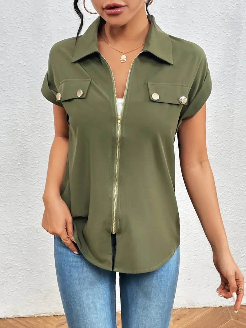 SAFIRA - BLUSA DE MANGA CORTA CON CREMALLERA AL FRENTE