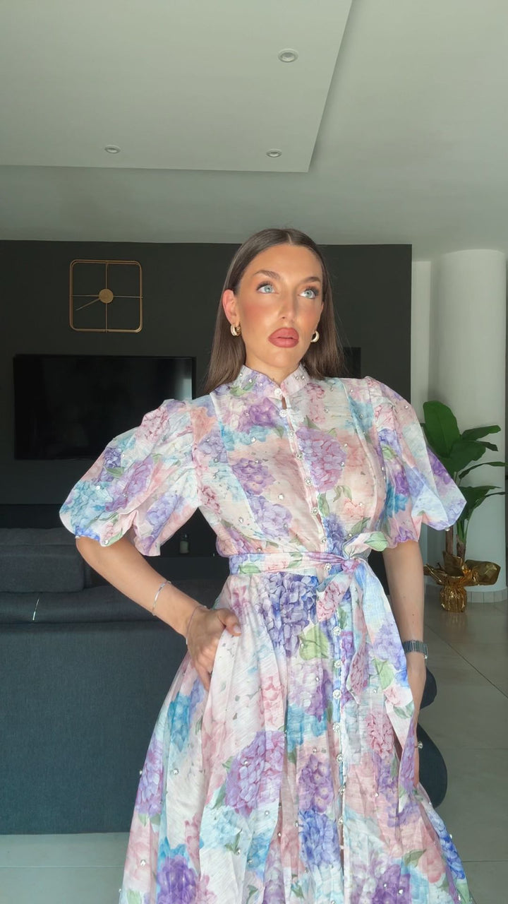 WINONA - VESTIDO MAXI BOHO CON CINTURÓN Y MANGAS