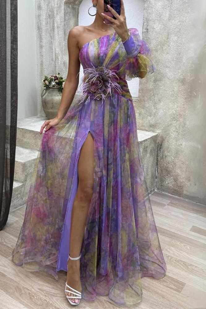 KAYLA - Vestido Maxi Floral de Un Hombro