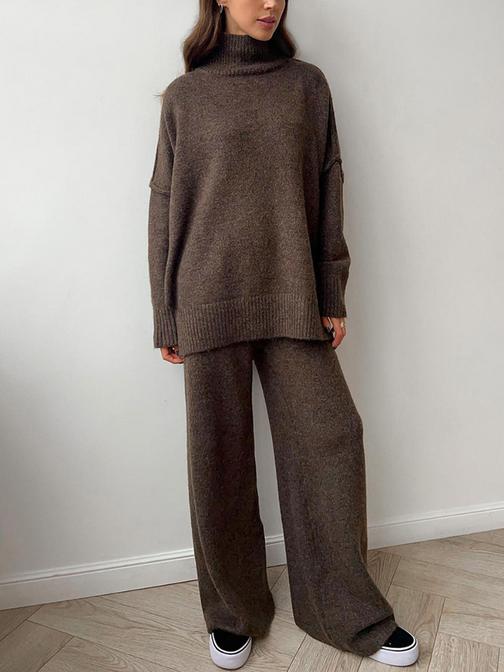 LAURIE - CONJUNTO DE SUÉTER DE CUELLO ALTO LISO Y PANTALONES