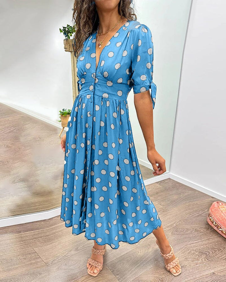 SAINTCLAIR - VESTIDO SWEETHEART CON ESCOTE EN V PROFUNDO Y LUNARES