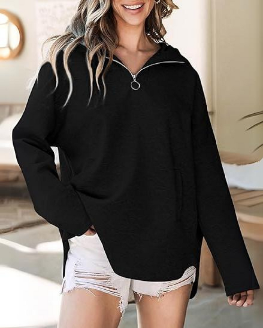 LIANA - SUDADERA CON CREMALLERA CUARTO Y AJUSTE HOLGADO