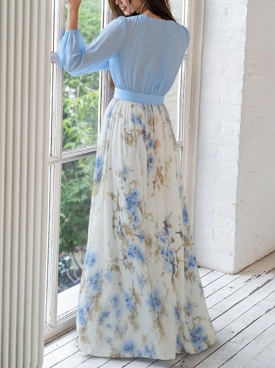 Impresionante Vestido Maxi con Escote en V y Estampado Floral