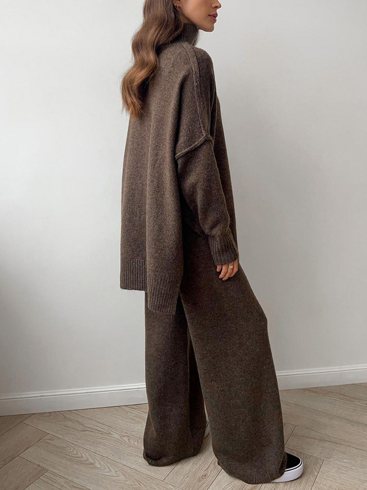 LAURIE - CONJUNTO DE SUÉTER DE CUELLO ALTO LISO Y PANTALONES