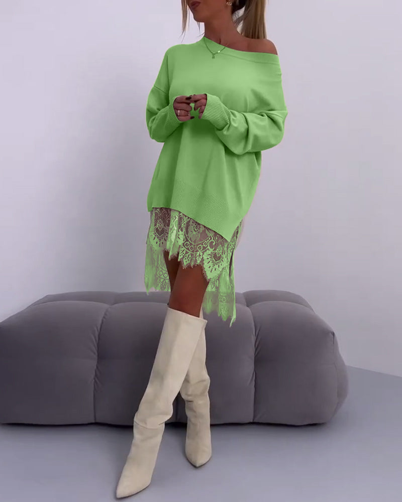 ANGELINE - VESTIDO SUÉTER A LA MODA CON HOMBROS DESCUBIERTOS