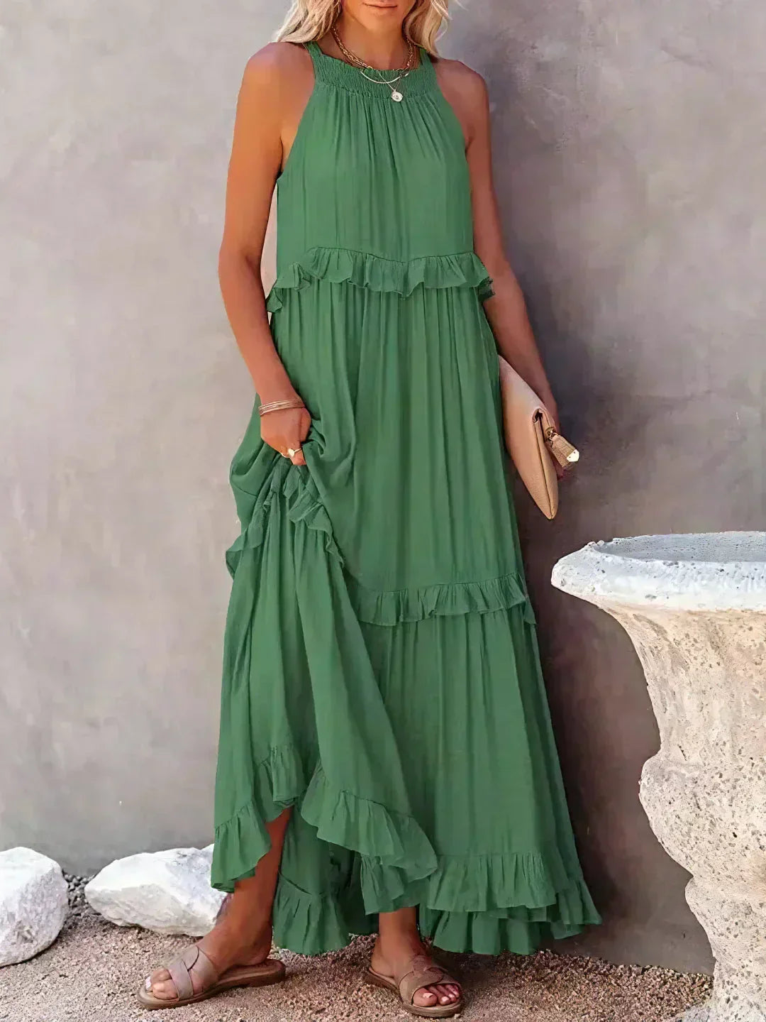 Emilia - Vestido Maxi Halter con Volantes