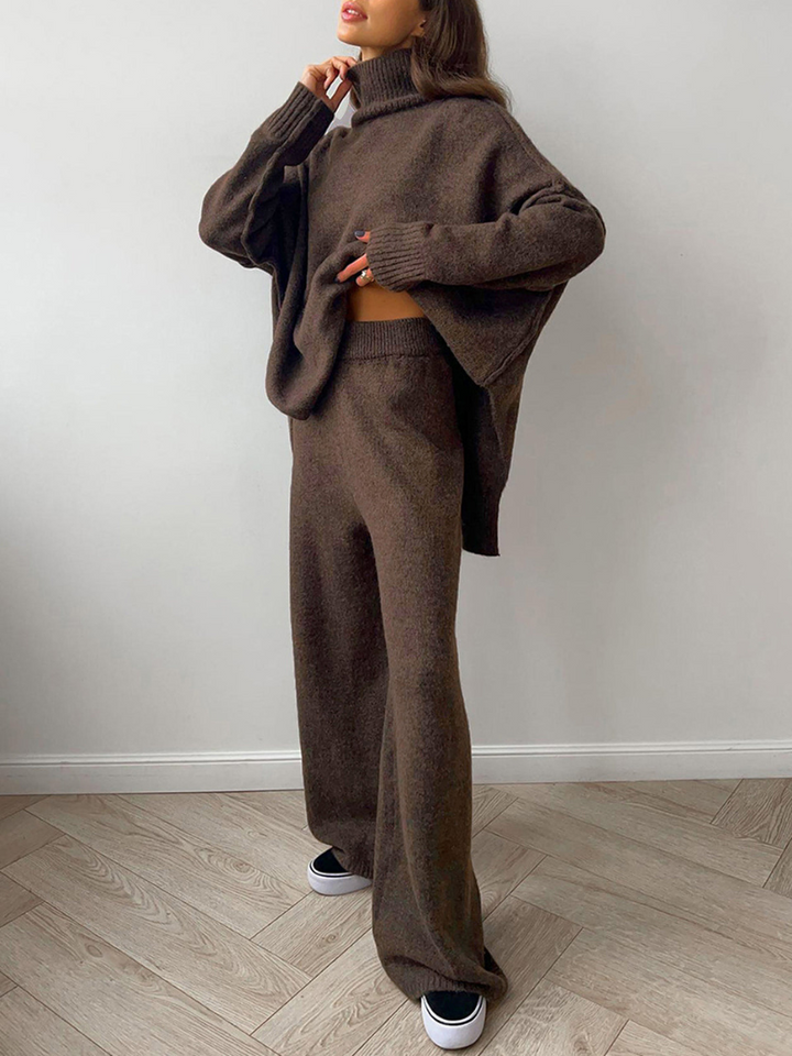 LAURIE - CONJUNTO DE SUÉTER DE CUELLO ALTO LISO Y PANTALONES
