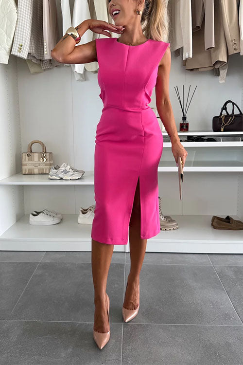 SAGE - VESTIDO MIDI AJUSTADO SIN MANGAS CON ABERTURA