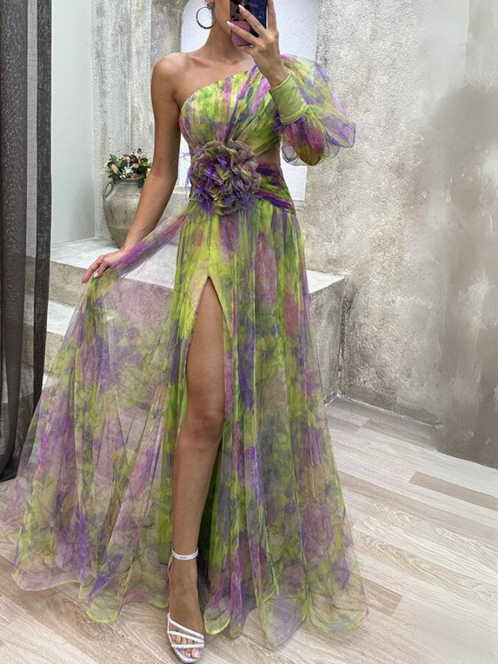 KAYLA - Vestido Maxi Floral de Un Hombro