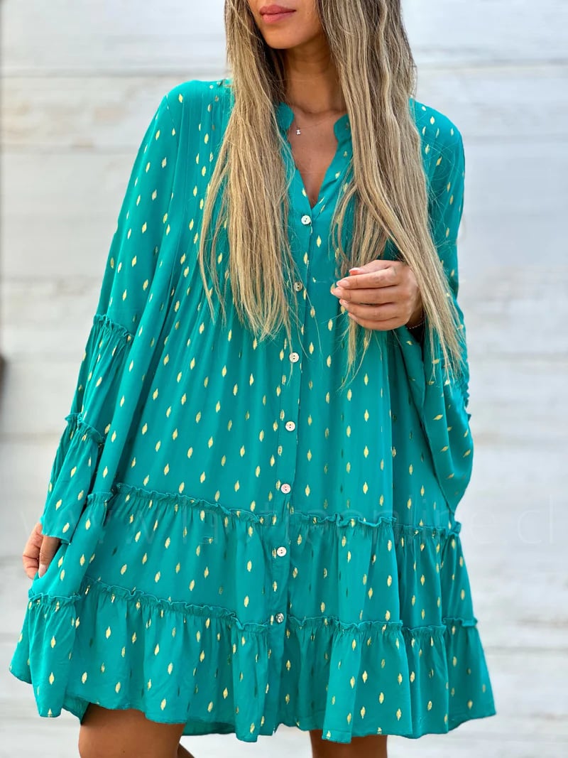 ARMEENA - VESTIDO MODERNO DE CORTE SUELTO CON MANGA ACAMPANADA
