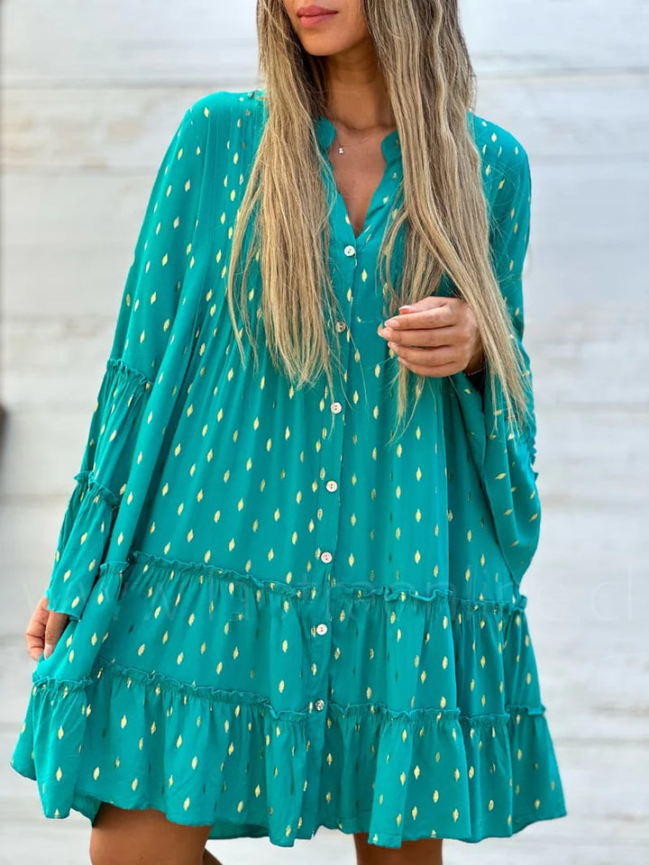 ARMEENA - VESTIDO MODERNO DE CORTE SUELTO CON MANGA ACAMPANADA