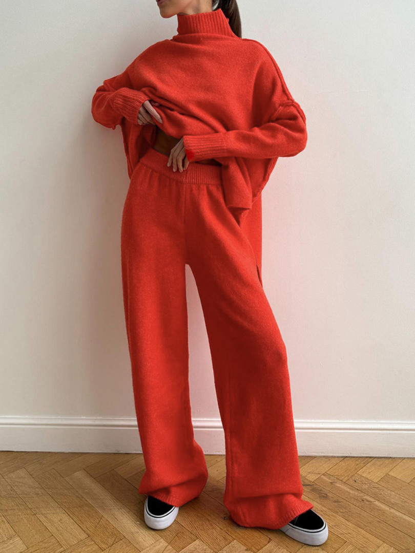 LAURIE - CONJUNTO DE SUÉTER DE CUELLO ALTO LISO Y PANTALONES