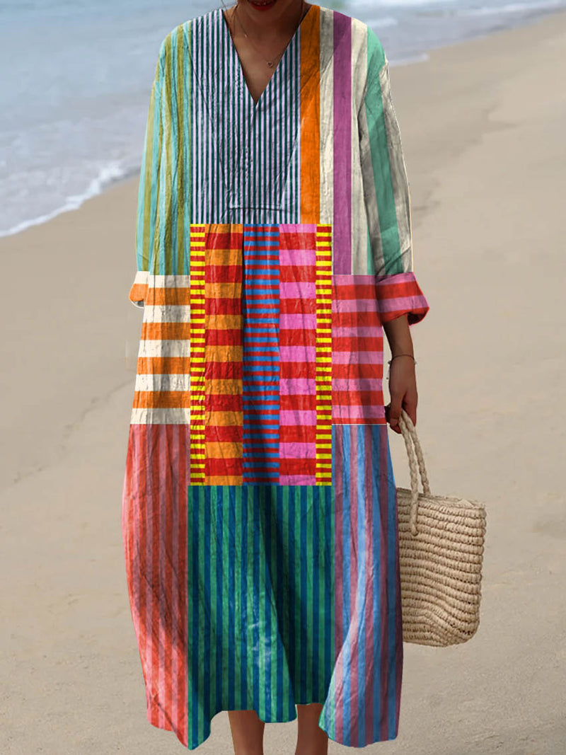 SHAVI - VESTIDO DE ALGODÓN CON ESTAMPADO GEOMÉTRICO RETRO