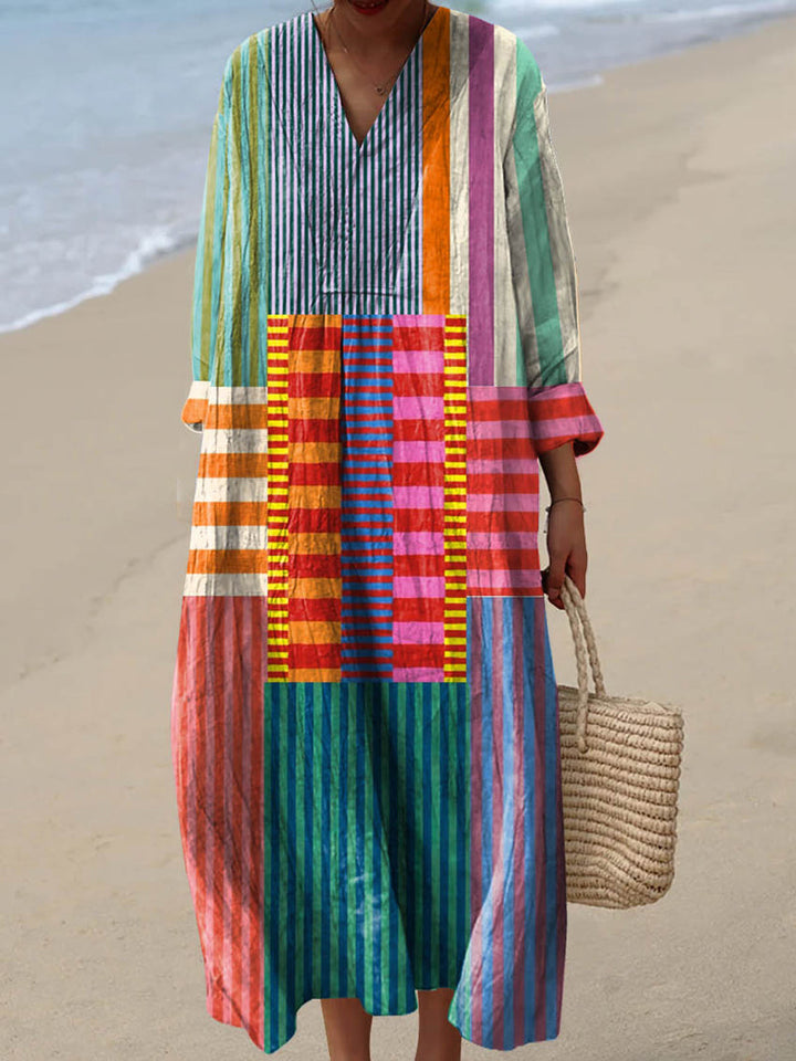 SHAVI - VESTIDO DE ALGODÓN CON ESTAMPADO GEOMÉTRICO RETRO