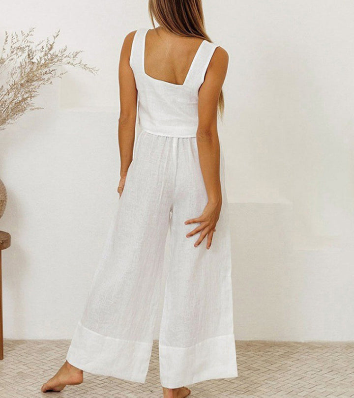 Evelyne | Conjunto de Top Minimalista de Lujo y Pantalones de Pierna Ancha