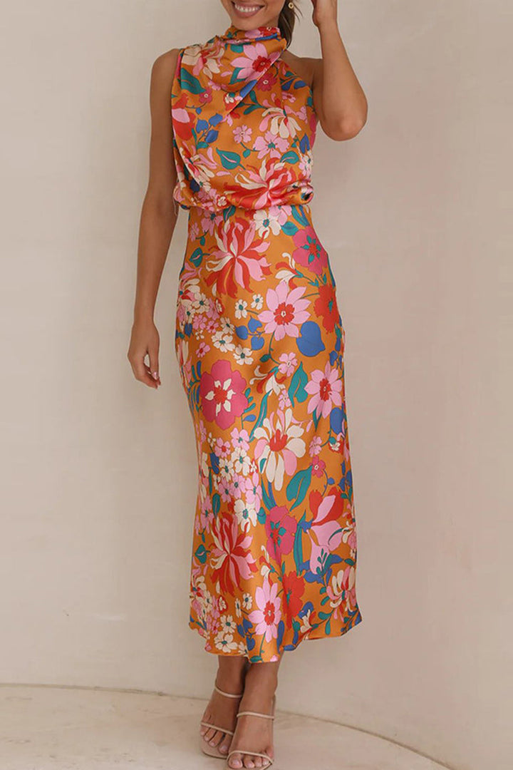 BRYNLEE - VESTIDO ELEGANTE DE CUELLO ASIMÉTRICO CON PATCHWORK