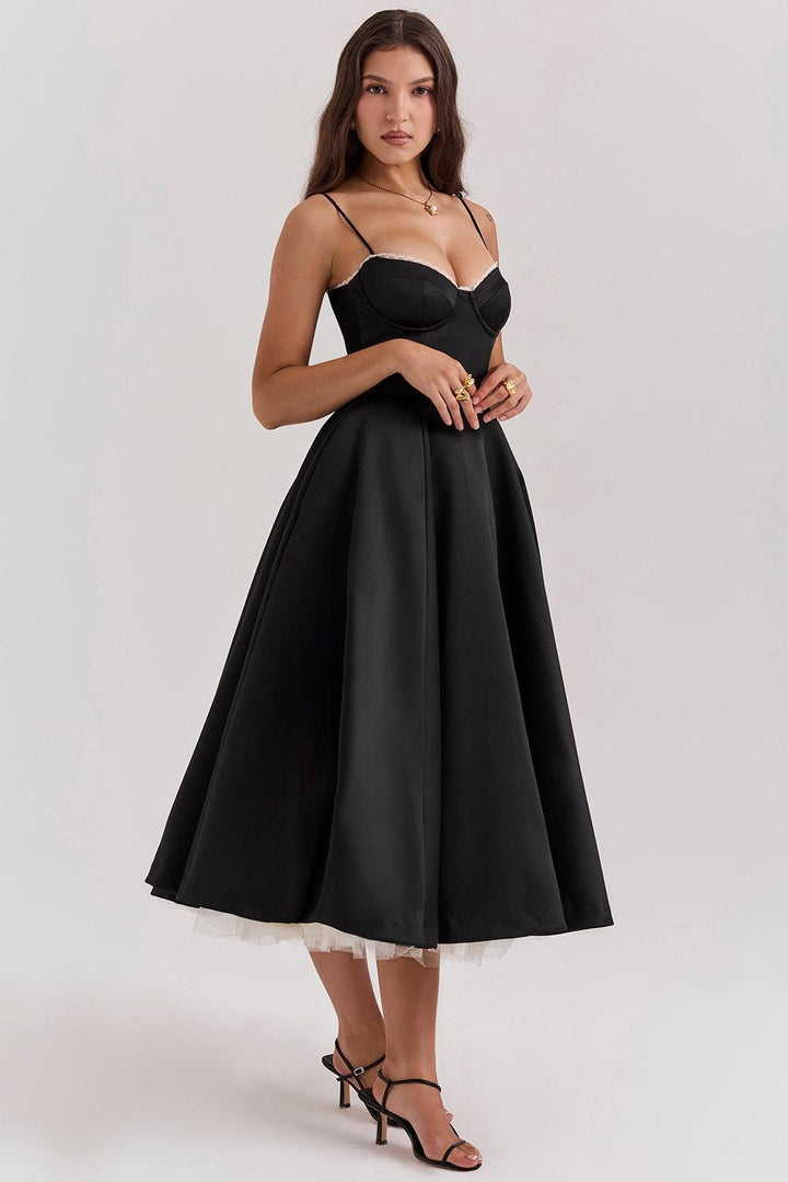 BRIGGITE - VESTIDO TÉ DE TUL CON CORPIÑO AJUSTADO Y FALDA ACAMPANADA