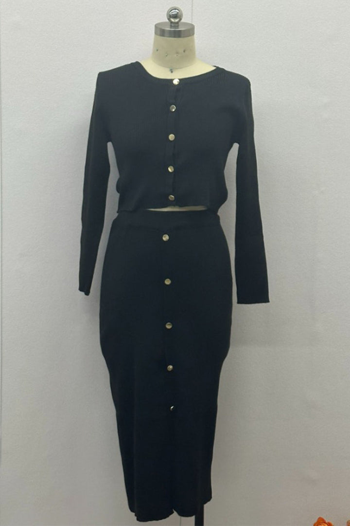 VESTIDO MICH - CHIC CON HEBILLA, CUELLO REDONDO Y MANGA LARGA