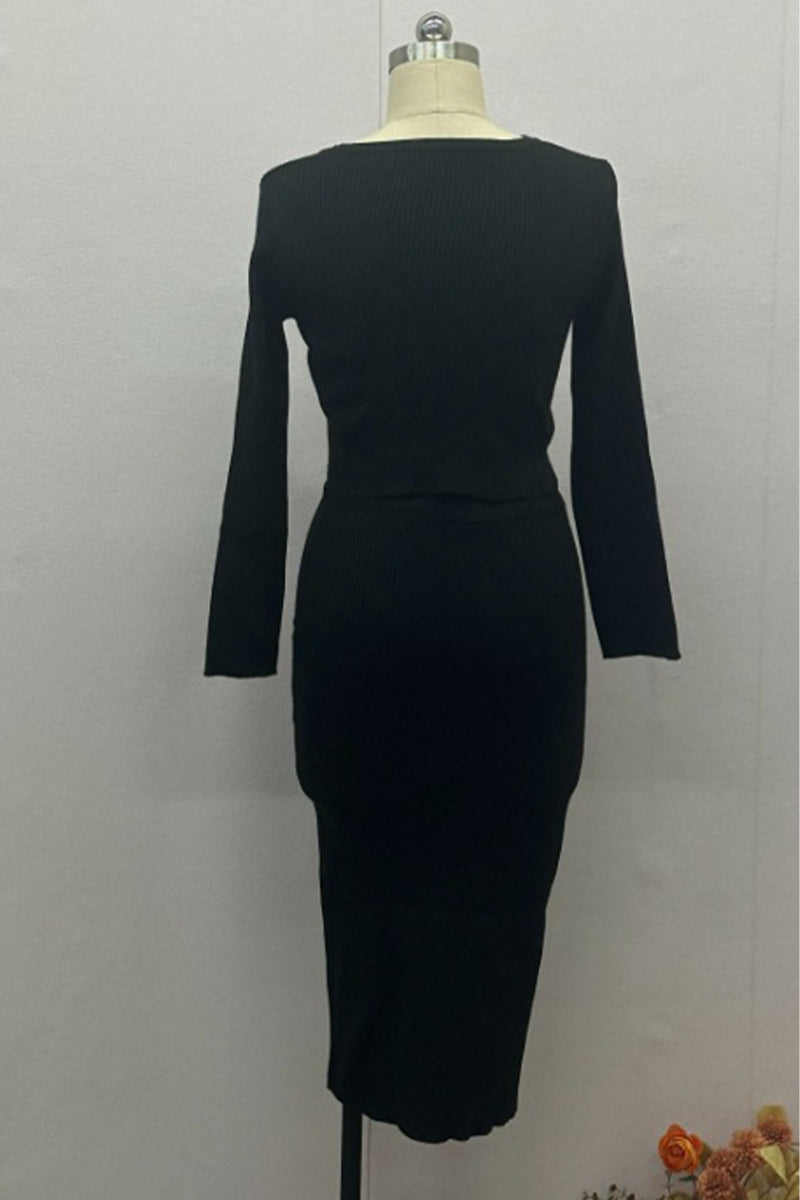 VESTIDO MICH - CHIC CON HEBILLA, CUELLO REDONDO Y MANGA LARGA