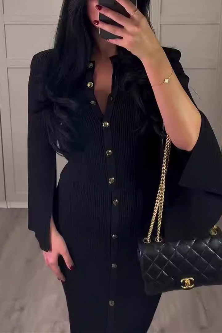 VESTIDO MICH - CHIC CON HEBILLA, CUELLO REDONDO Y MANGA LARGA