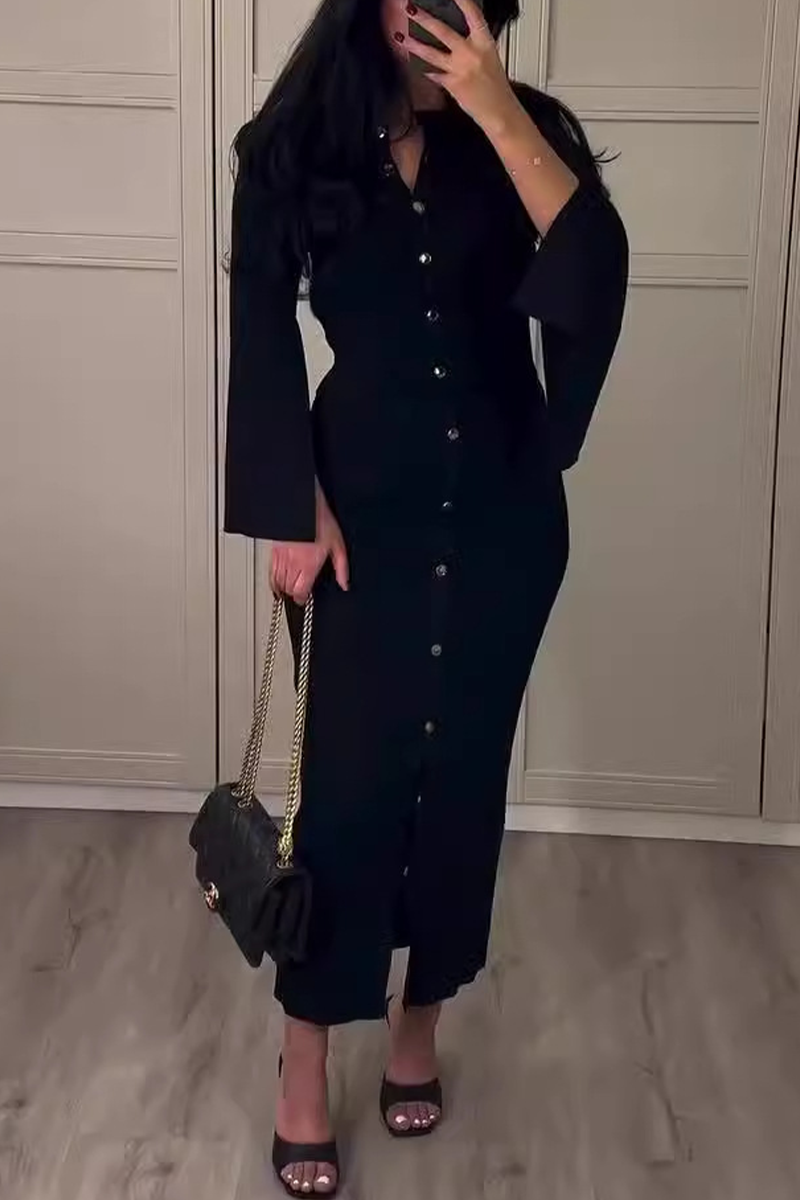VESTIDO MICH - CHIC CON HEBILLA, CUELLO REDONDO Y MANGA LARGA