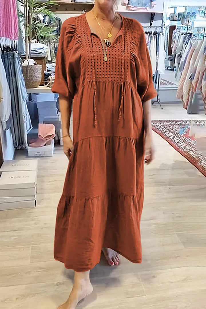 CELY - VESTIDO CASUAL DE LÍNEA A CON ESCOTE EN V Y CORDONES