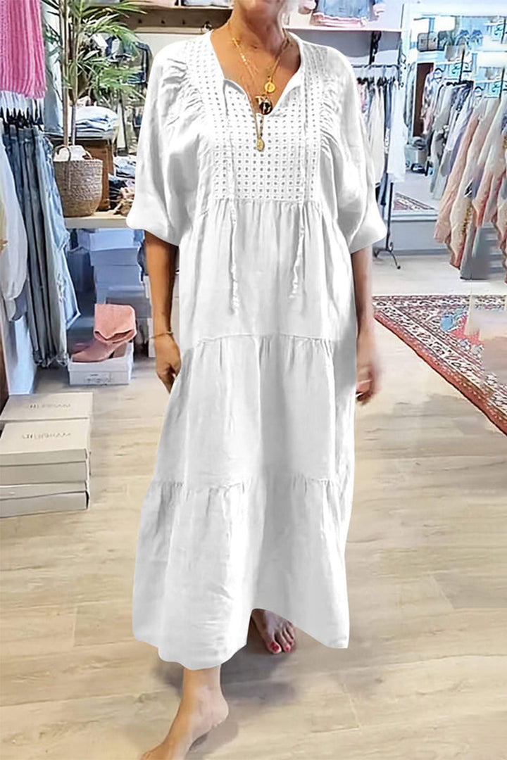 CELY - VESTIDO CASUAL DE LÍNEA A CON ESCOTE EN V Y CORDONES
