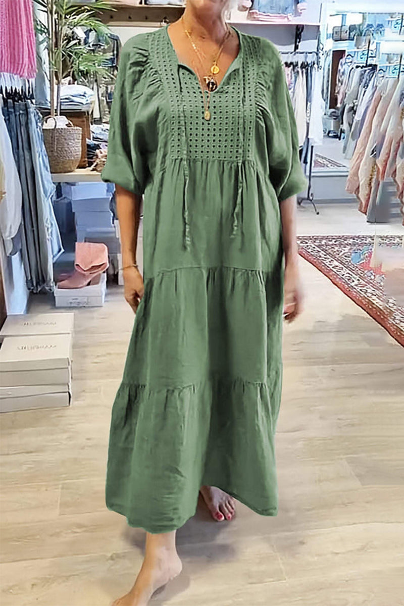 CELY - VESTIDO CASUAL DE LÍNEA A CON ESCOTE EN V Y CORDONES
