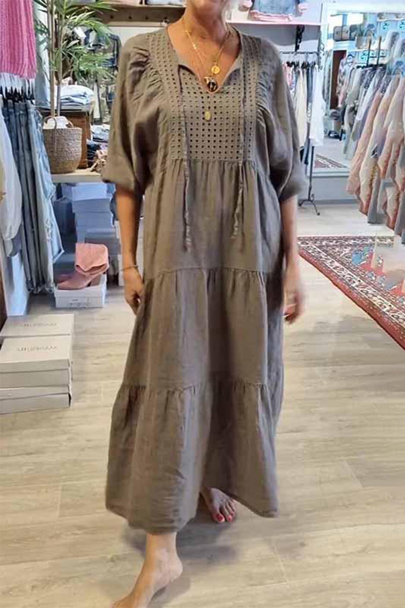 CELY - VESTIDO CASUAL DE LÍNEA A CON ESCOTE EN V Y CORDONES