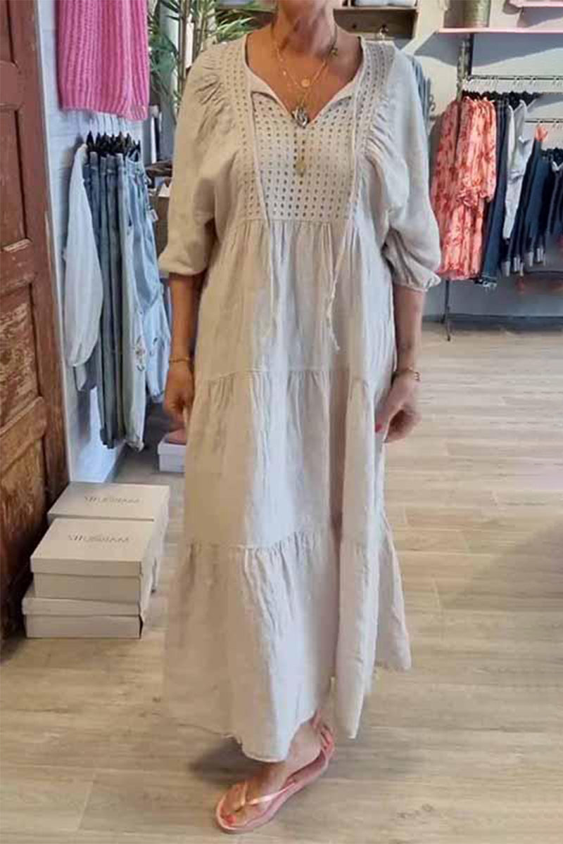 CELY - VESTIDO CASUAL DE LÍNEA A CON ESCOTE EN V Y CORDONES