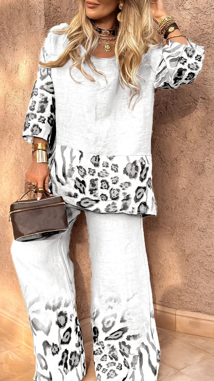 DARCY - CONJUNTO CASUAL DE ALGODÓN Y LINO CON ESTAMPADO DE LEOPARDO